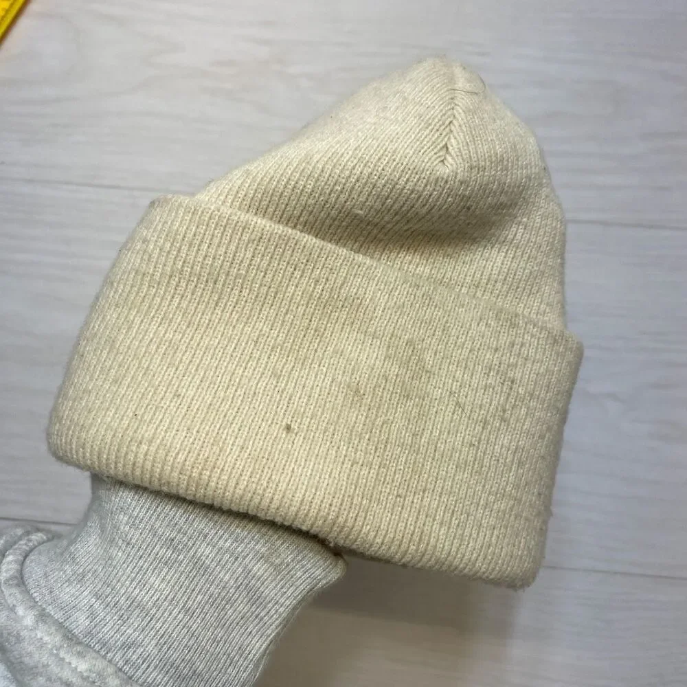 Carhartt Youth Kids‎ One Size Beanie Winter Hat Ivory Acrylic Folded Cuff Logo